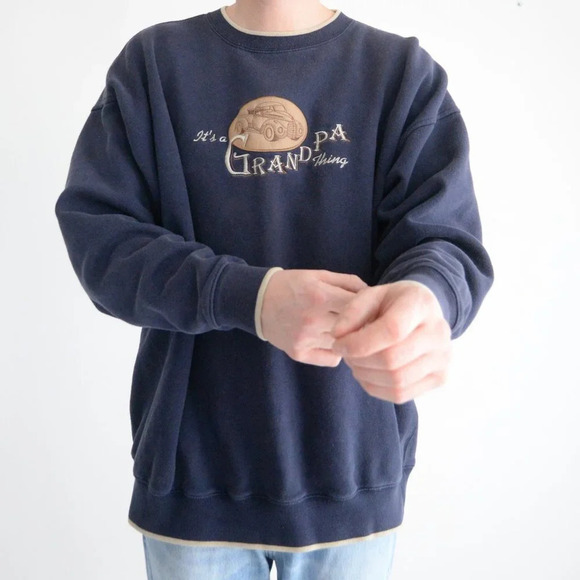 Vintage M&C Sport Navy & Tan It's a Grampa Thing Crewneck Sweater XXL - Picture 2 of 12